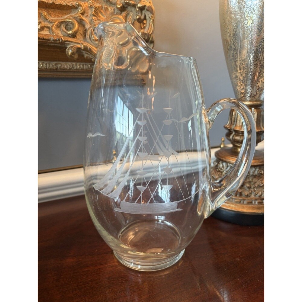 Vintage Etched Clipper Collection Pitcher by Javit Towle Austria Nautical 90 oz